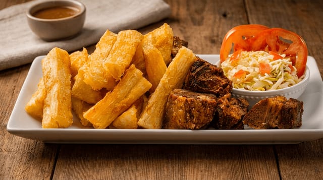 Yuca con Chicharron Frita.